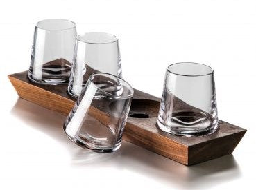 Simon Pearce - Ludlow Whiskey Glass Set with Wood Base
