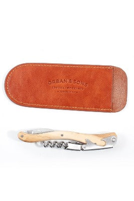 Orban & Sons Small Olivewood Corkscrew in Leather Pouch